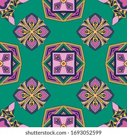 Seamless pattern tile with mandalas. Vintage decorative elements. Hand drawn background. Islam, Arabic, Indian, ottoman motifs. Perfect for printing on fabric or paper.