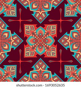 Seamless pattern tile with mandalas. Vintage decorative elements. Hand drawn background. Islam, Arabic, Indian, ottoman motifs. Perfect for printing on fabric or paper.