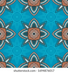 Seamless pattern tile with mandalas. Vintage decorative elements. Hand drawn background. Islam, Arabic, Indian, ottoman motifs. Perfect for printing on fabric or paper.