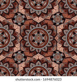 Baldosa de teja sin inconvenientes con mandalas. Elementos decorativos de época. Antecedentes dibujados a mano. Motivos islámicos, árabes, indios y otomanos. Perfecto para imprimir en tela o papel.