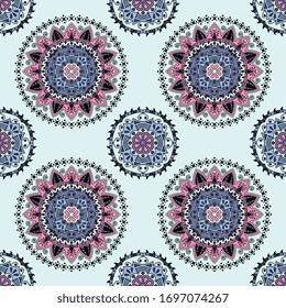Seamless pattern tile with mandalas. Vintage decorative elements. Hand drawn background. Islam, Arabic, Indian, ottoman motifs. Perfect for printing on fabric or paper.