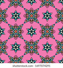 Nahtlose Musterkachel mit Mandalas. Vintage dekorative Elemente. Handgezeichnet Hintergrund. Islam, arabische, indische, ottomanische Motive. Perfekt für den Druck auf Stoff oder Papier.