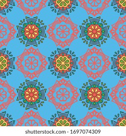 Seamless pattern tile with mandalas. Vintage decorative elements. Hand drawn background. Islam, Arabic, Indian, ottoman motifs. Perfect for printing on fabric or paper.