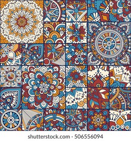 Seamless pattern tile with mandalas. Vintage decorative elements. Hand drawn background. Islam, Arabic, Indian, ottoman motifs. Perfect for printing on fabric or paper.