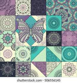 Seamless pattern tile with mandalas. Vintage decorative elements. Hand drawn background. Islam, Arabic, Indian, ottoman motifs. Perfect for printing on fabric or paper.