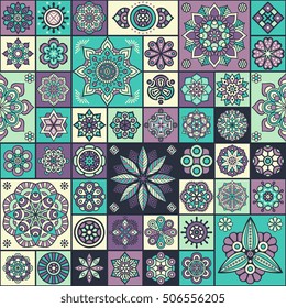 Seamless pattern tile with mandalas. Vintage decorative elements. Hand drawn background. Islam, Arabic, Indian, ottoman motifs. Perfect for printing on fabric or paper.