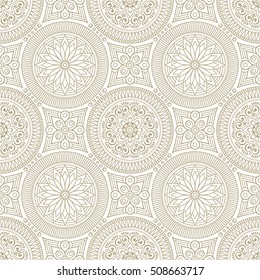 Seamless pattern tile with mandalas. Vintage decorative elements. Hand drawn background. Islam, Arabic, Indian, ottoman motifs. Perfect for printing on fabric or paper.