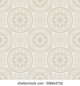 Seamless pattern tile with mandalas. Vintage decorative elements. Hand drawn background. Islam, Arabic, Indian, ottoman motifs. Perfect for printing on fabric or paper.