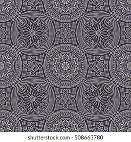 Seamless pattern tile with mandalas. Vintage decorative elements. Hand drawn background. Islam, Arabic, Indian, ottoman motifs. Perfect for printing on fabric or paper.