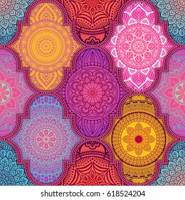 Seamless pattern tile with mandalas. Vintage decorative elements. Hand drawn background. Islam, Arabic, Indian, ottoman motifs. Perfect for printing on fabric or paper.