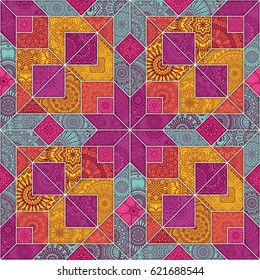 Seamless pattern tile with mandalas. Vintage decorative elements. Hand drawn background. Islam, Arabic, Indian, ottoman motifs. Perfect for printing on fabric or paper.