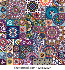 Seamless pattern tile with mandalas. Vintage decorative elements. Hand drawn background. Islam, Arabic, Indian, ottoman motifs. Perfect for printing on fabric or paper.