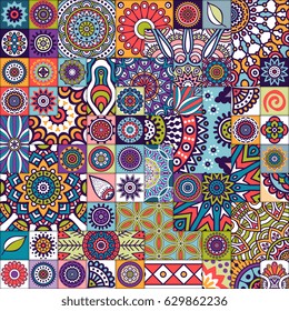 Seamless pattern tile with mandalas. Vintage decorative elements. Hand drawn background. Islam, Arabic, Indian, ottoman motifs. Perfect for printing on fabric or paper.