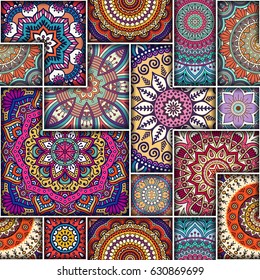 Seamless pattern tile with mandalas. Vintage decorative elements. Hand drawn background. Islam, Arabic, Indian, ottoman motifs. Perfect for printing on fabric or paper.