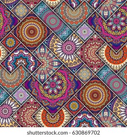 Seamless pattern tile with mandalas. Vintage decorative elements. Hand drawn background. Islam, Arabic, Indian, ottoman motifs. Perfect for printing on fabric or paper.