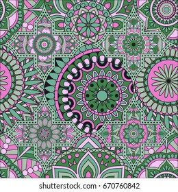 Seamless pattern tile with mandalas. Vintage decorative elements. Hand drawn background. Islam, Arabic, Indian, ottoman motifs. Perfect for printing on fabric or paper