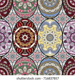 Seamless pattern tile with mandalas. Vintage decorative elements. Hand drawn background. Islam, Arabic, Indian, ottoman motifs. Perfect for printing on fabric or paper.