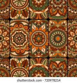 Seamless pattern tile with mandalas. Vintage decorative elements. Hand drawn background. Islam, Arabic, Indian, ottoman motifs. Perfect for printing on fabric or paper.
