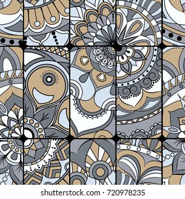 Seamless pattern tile with mandalas. Vintage decorative elements. Hand drawn background. Islam, Arabic, Indian, ottoman motifs. Perfect for printing on fabric or paper.