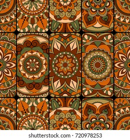 Seamless pattern tile with mandalas. Vintage decorative elements. Hand drawn background. Islam, Arabic, Indian, ottoman motifs. Perfect for printing on fabric or paper.