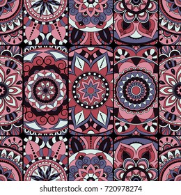 Seamless pattern tile with mandalas. Vintage decorative elements. Hand drawn background. Islam, Arabic, Indian, ottoman motifs. Perfect for printing on fabric or paper.