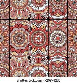 Seamless pattern tile with mandalas. Vintage decorative elements. Hand drawn background. Islam, Arabic, Indian, ottoman motifs. Perfect for printing on fabric or paper.
