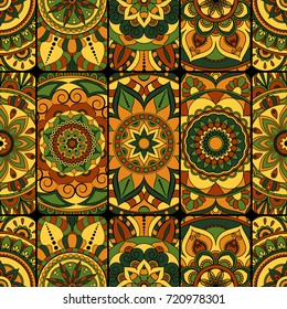 Seamless pattern tile with mandalas. Vintage decorative elements. Hand drawn background. Islam, Arabic, Indian, ottoman motifs. Perfect for printing on fabric or paper.