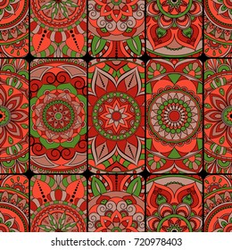 Seamless pattern tile with mandalas. Vintage decorative elements. Hand drawn background. Islam, Arabic, Indian, ottoman motifs. Perfect for printing on fabric or paper.