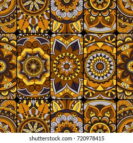 Seamless pattern tile with mandalas. Vintage decorative elements. Hand drawn background. Islam, Arabic, Indian, ottoman motifs. Perfect for printing on fabric or paper.