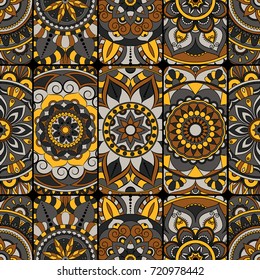 Seamless pattern tile with mandalas. Vintage decorative elements. Hand drawn background. Islam, Arabic, Indian, ottoman motifs. Perfect for printing on fabric or paper.
