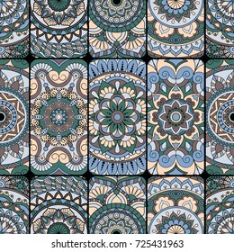 Seamless pattern tile with mandalas. Vintage decorative elements. Hand drawn background. Islam, Arabic, Indian, ottoman motifs. Perfect for printing on fabric or paper.