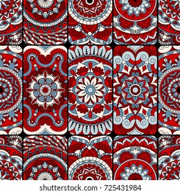 Seamless pattern tile with mandalas. Vintage decorative elements. Hand drawn background. Islam, Arabic, Indian, ottoman motifs. Perfect for printing on fabric or paper.