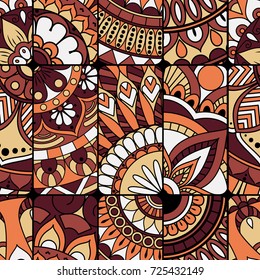 Seamless pattern tile with mandalas. Vintage decorative elements. Hand drawn background. Islam, Arabic, Indian, ottoman motifs. Perfect for printing on fabric or paper.