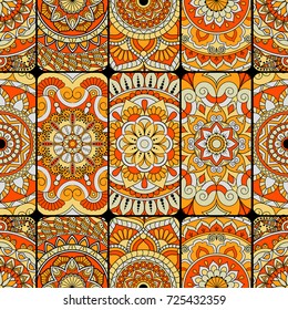 Seamless pattern tile with mandalas. Vintage decorative elements. Hand drawn background. Islam, Arabic, Indian, ottoman motifs. Perfect for printing on fabric or paper.