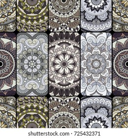 Seamless pattern tile with mandalas. Vintage decorative elements. Hand drawn background. Islam, Arabic, Indian, ottoman motifs. Perfect for printing on fabric or paper.