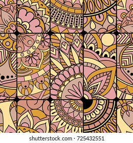 Seamless pattern tile with mandalas. Vintage decorative elements. Hand drawn background. Islam, Arabic, Indian, ottoman motifs. Perfect for printing on fabric or paper.