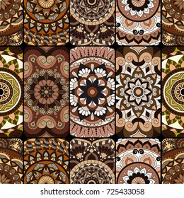 Seamless pattern tile with mandalas. Vintage decorative elements. Hand drawn background. Islam, Arabic, Indian, ottoman motifs. Perfect for printing on fabric or paper.