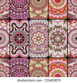Seamless pattern tile with mandalas. Vintage decorative elements. Hand drawn background. Islam, Arabic, Indian, ottoman motifs. Perfect for printing on fabric or paper.