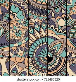 Seamless pattern tile with mandalas. Vintage decorative elements. Hand drawn background. Islam, Arabic, Indian, ottoman motifs. Perfect for printing on fabric or paper.
