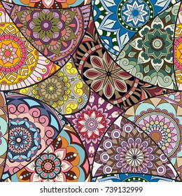 Seamless pattern tile with mandalas. Vintage decorative elements. Hand drawn background. Islam, Arabic, Indian, ottoman motifs. Perfect for printing on fabric or paper.