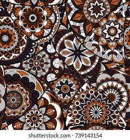 Seamless pattern tile with mandalas. Vintage decorative elements. Hand drawn background. Islam, Arabic, Indian, ottoman motifs. Perfect for printing on fabric or paper.