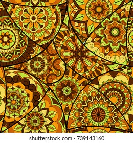 Seamless pattern tile with mandalas. Vintage decorative elements. Hand drawn background. Islam, Arabic, Indian, ottoman motifs. Perfect for printing on fabric or paper.