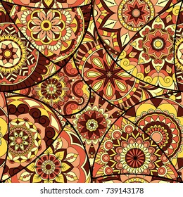 Seamless pattern tile with mandalas. Vintage decorative elements. Hand drawn background. Islam, Arabic, Indian, ottoman motifs. Perfect for printing on fabric or paper.