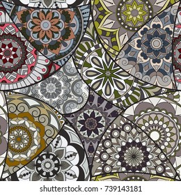 Seamless pattern tile with mandalas. Vintage decorative elements. Hand drawn background. Islam, Arabic, Indian, ottoman motifs. Perfect for printing on fabric or paper.
