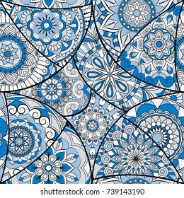 Seamless pattern tile with mandalas. Vintage decorative elements. Hand drawn background. Islam, Arabic, Indian, ottoman motifs. Perfect for printing on fabric or paper.