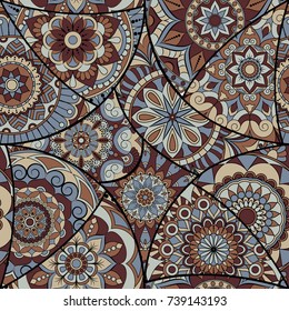 Seamless pattern tile with mandalas. Vintage decorative elements. Hand drawn background. Islam, Arabic, Indian, ottoman motifs. Perfect for printing on fabric or paper.