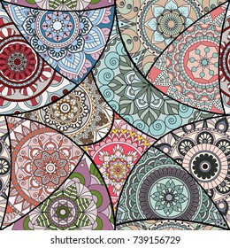 Seamless pattern tile with mandalas. Vintage decorative elements. Hand drawn background. Islam, Arabic, Indian, ottoman motifs. Perfect for printing on fabric or paper.