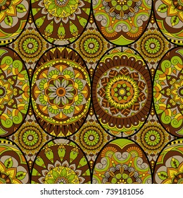 Seamless pattern tile with mandalas. Vintage decorative elements. Hand drawn background. Islam, Arabic, Indian, ottoman motifs. Perfect for printing on fabric or paper.
