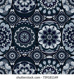 Seamless pattern tile with mandalas. Vintage decorative elements. Hand drawn background. Islam, Arabic, Indian, ottoman motifs. Perfect for printing on fabric or paper.