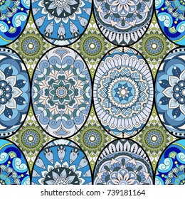 Seamless pattern tile with mandalas. Vintage decorative elements. Hand drawn background. Islam, Arabic, Indian, ottoman motifs. Perfect for printing on fabric or paper.